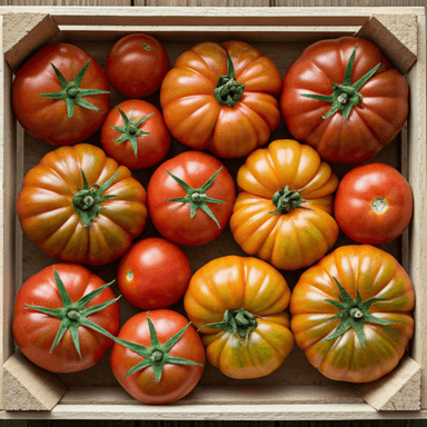 Heirloom tomatoes in a crate