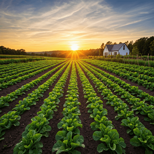 Organic garden at sunset